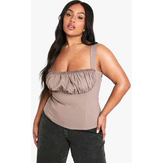 boohoo Dames PLUS GERUAPTE BANDJESCORSET | Mokka | Maat: 54