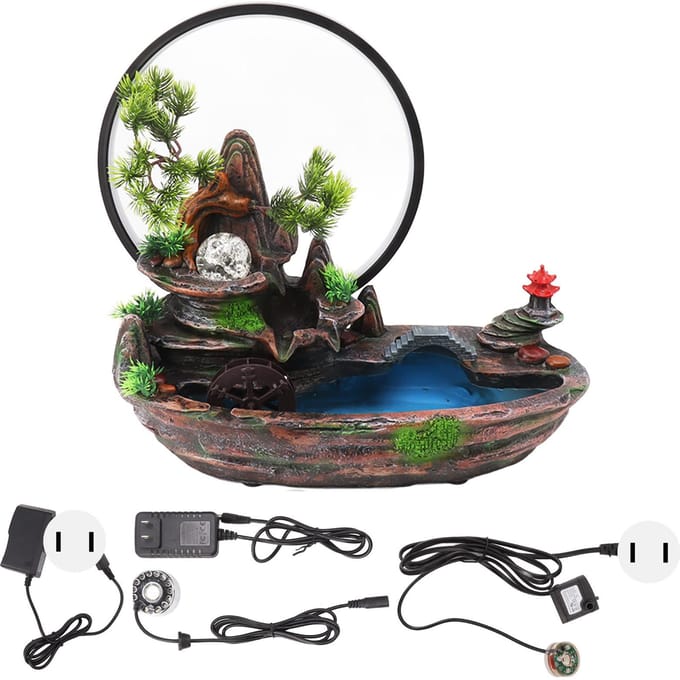 Fontaine Cascade Eau Circulante Fontaine Cascade de Méditation avec Atomiseur LED pour Intérieur black