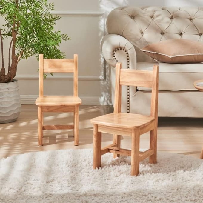 Set van 2 Massief Houten Kinderstoelen voor Eetkamer en Peuters