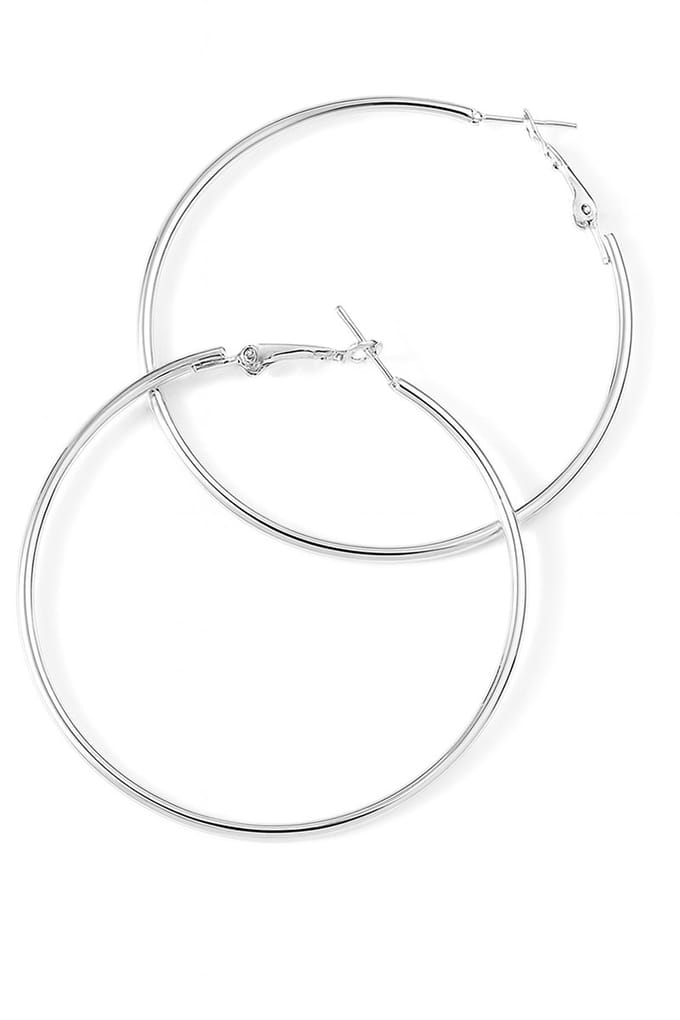 Zilverkleurige oorringen - staal - ronde buis - 67 mm - klapsluiting