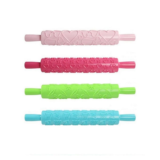 Plastic Anti-aanbak Fondant Roller Gereedschap Draagbare Embossed Roller Fondant Gebak Taart pink