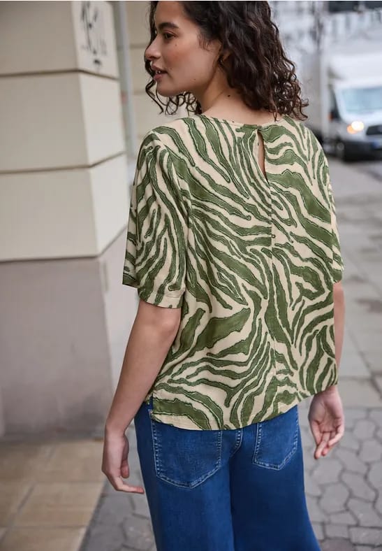 Blouse met korte mouwen, ronde hals en print