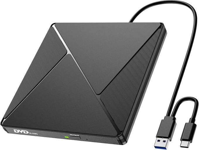 Externe CD/DVD drive USB 3.0 & USB-C DVD – draagbaar CD/DVD-RW/ROM station – geschikt voor pc, laptop, Windows, Linux en macOS