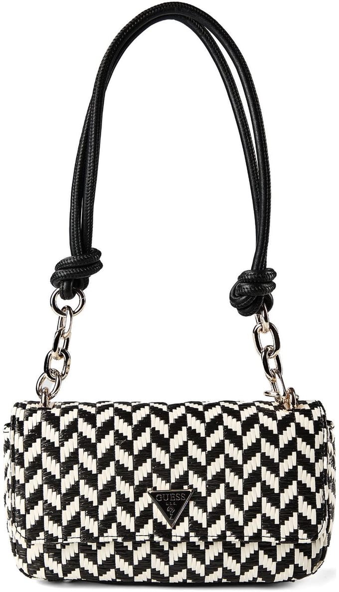 GUESS schoudertas Tessi Flap Shoulder Bag Black Multi zwart wit