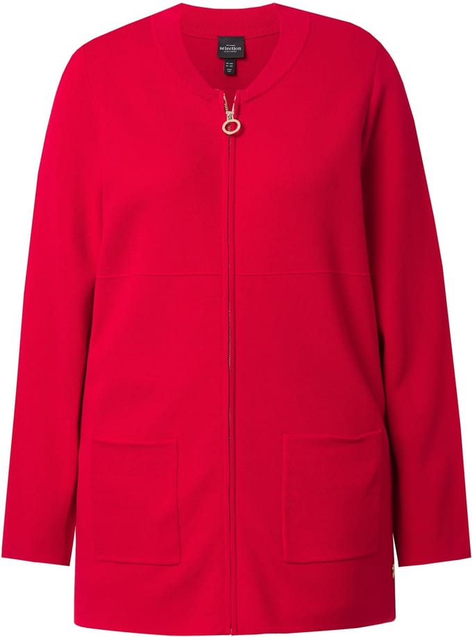 Ulla Popken - Dames - Vest wafelstructuur collegekraag lange mouwen - Salsa - Maat 58+