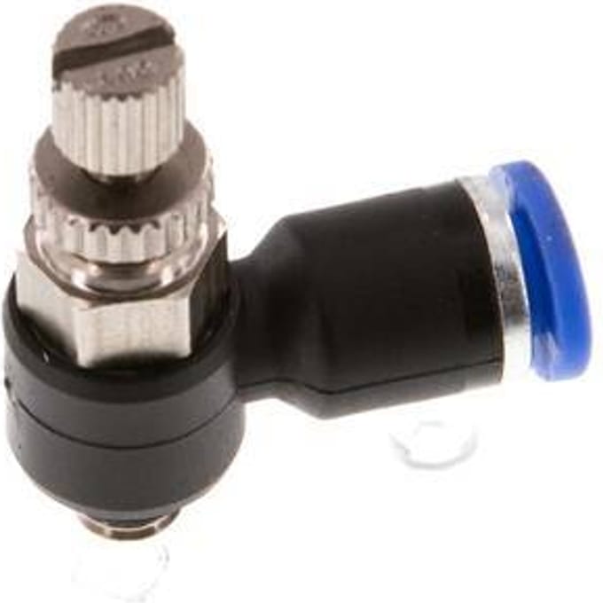 L-stuk Regelventiel 4 mm - M5 Regeling-Uit Messing/Nylon