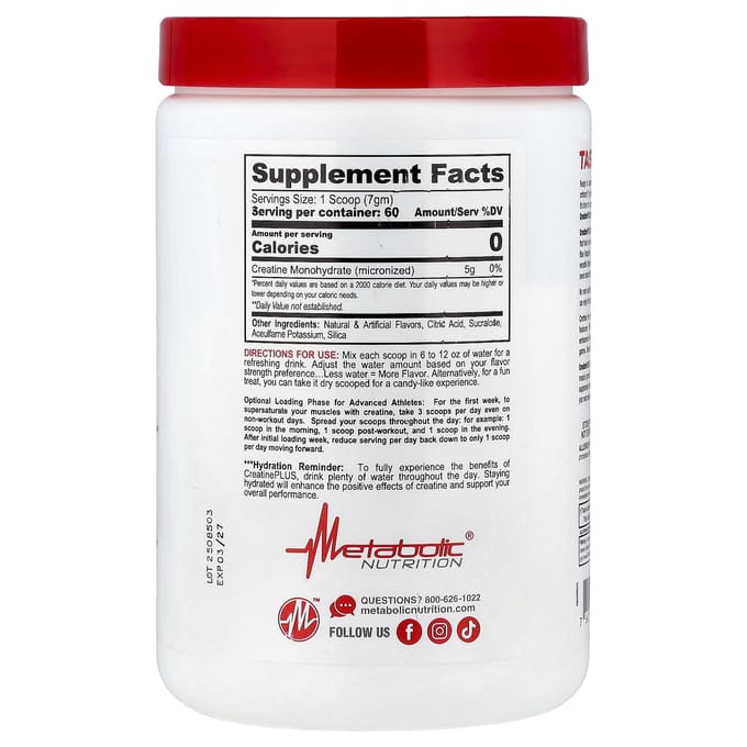 Metabolic Nutrition, Gemalen Creatine Plus™, Fruit Punch Smaak, 420g