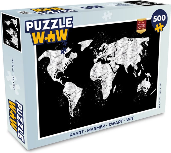 Puzzel Kaart - Marmer print - Zwart - Wit - Legpuzzel - Puzzel 500 stukjes