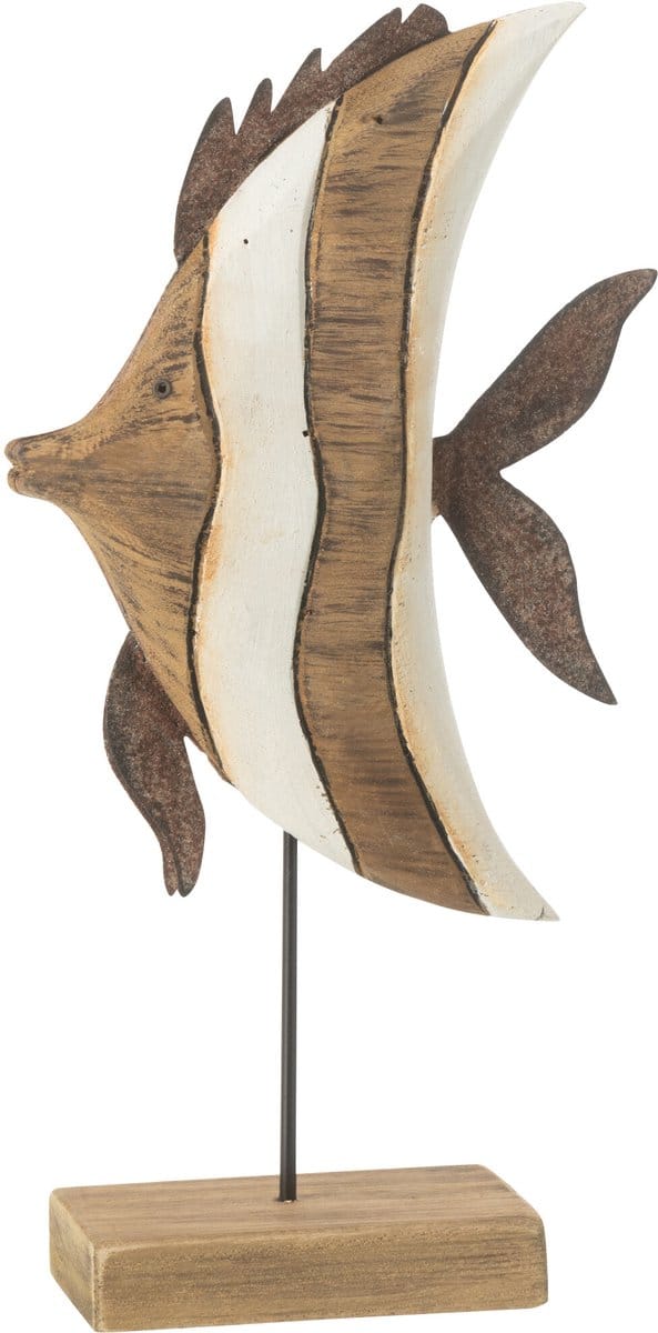 J-Line decoratie Vis Gestreept Op Voet - hout - small