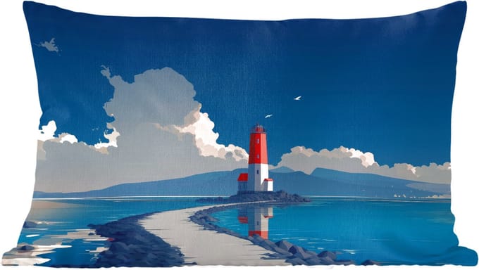 Sierkussens - Kussentjes Woonkamer - 60x40 cm - Vuurtoren - Zee - Wolken