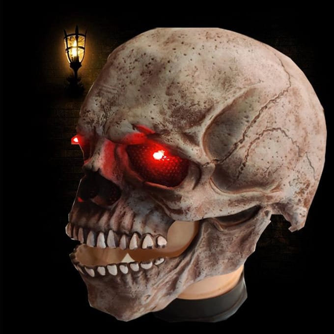 Schedel latex masker met gloeiende ogen One size grijs