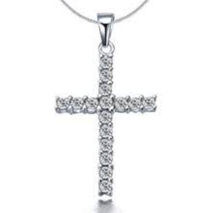 Ketting met hanger kruisje steentjes zilverkleur