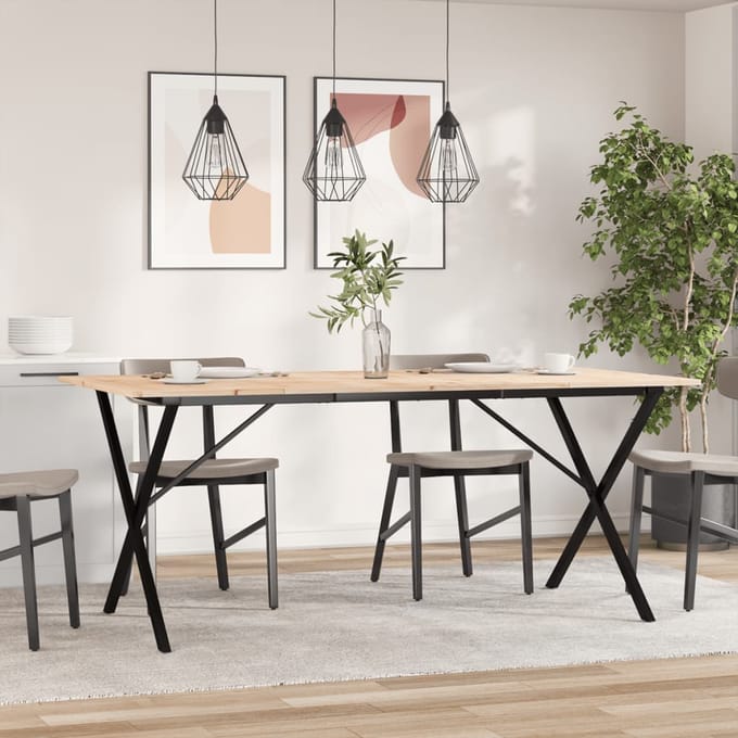 vidaXL - Eettafel - X-frame - 180x90x75 - cm - massief - grenenhout - en - staal