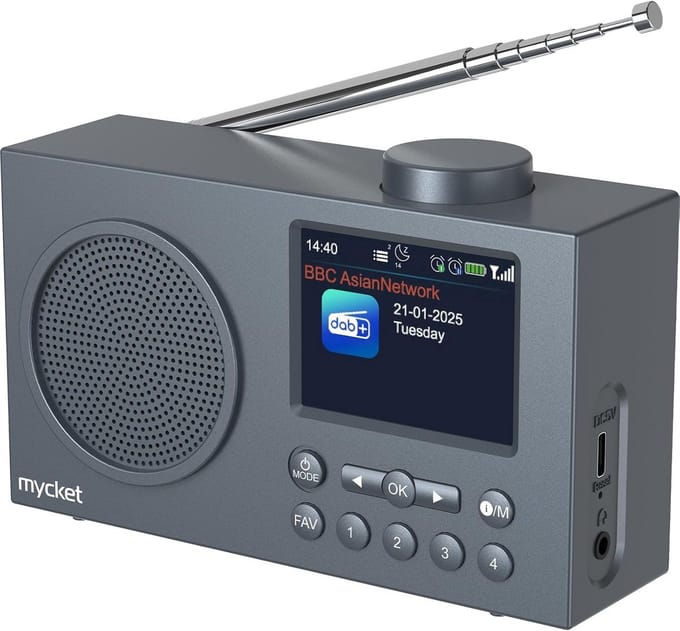 DAB+ Digitale Radio met Bluetooth, USB Oplaadbaar en Wekkerfunctie