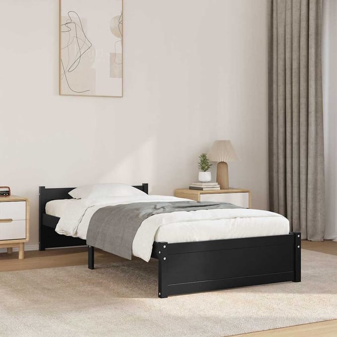 vidaXL - Bedframe - massief - hout - zwart - 90x200 - cm