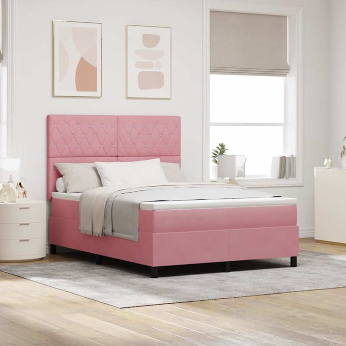 vidaXL - Boxspring - bed - met - matras - Roze - 140 - x - 200 - cm - Fluweel