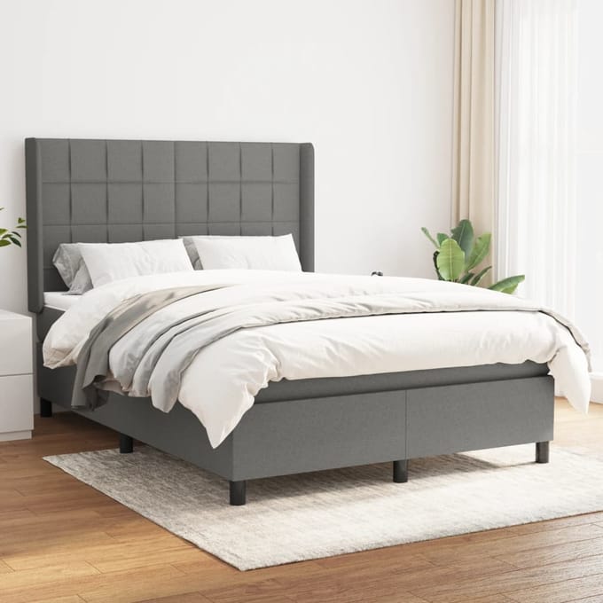 vidaXL - Boxspring - met - matras - stof - donkergrijs - 140x200 - cm