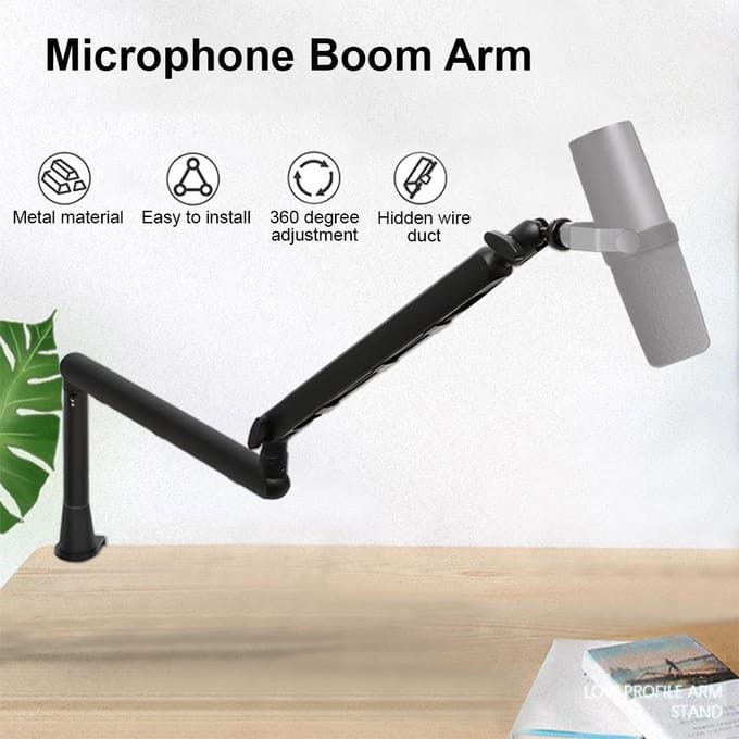 Microfoon Zwenkarm Laag Profiel Verstelbare Stick Microfoon Arm Standaard met Bureauklem Schroef zwart