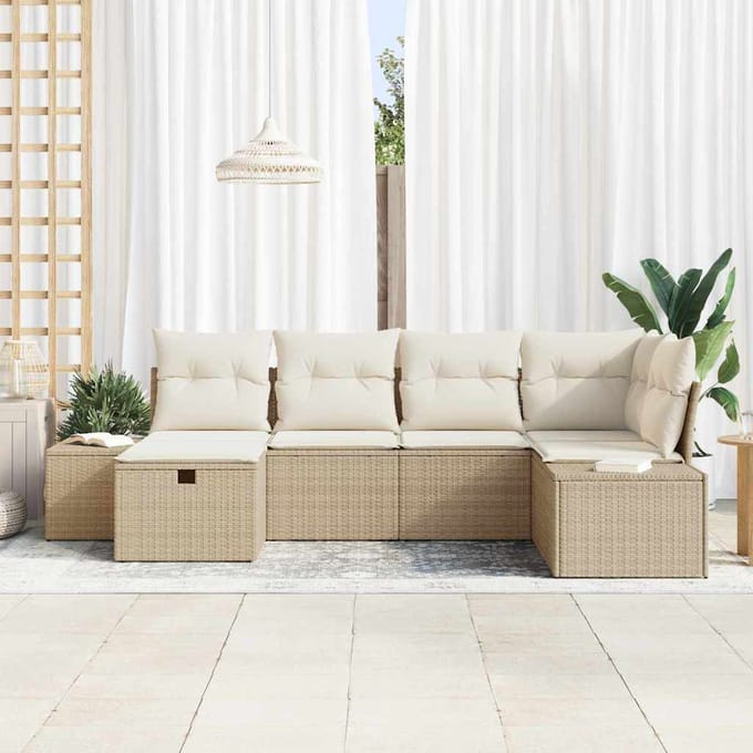 vidaXL - Tuinbank - Set - 6 - st - Beige - poly - rattan