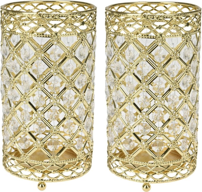 Excellent Houseware Windlicht/kaarsenhouder - goud - metaal - 11 x 20 cm - 2x