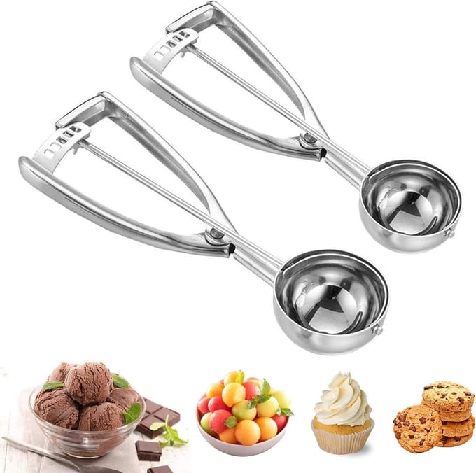 Set van 2 RVS IJslepel met Trigger - Ideaal voor IJs, Fruit en Gepureerd Voedsel, Duurzaam en Ergonomisch