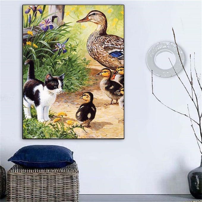 Point de Croix 5D DIY Rond Complet Broderie Diamant Affichage Complet Peinture Diamant Animale 20X30CM beige