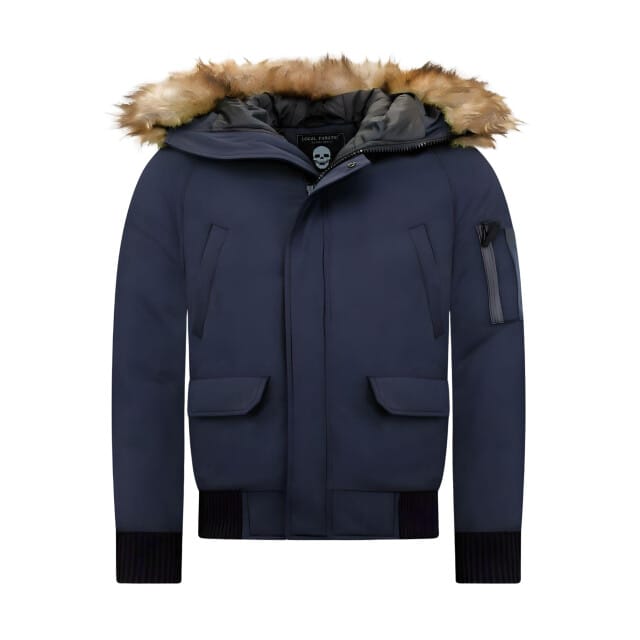 Winterjas Heren - Gewatteerde Jassen - Korte Heren Winterjas - Met Faux Bontkraag - 8821 - Blauw