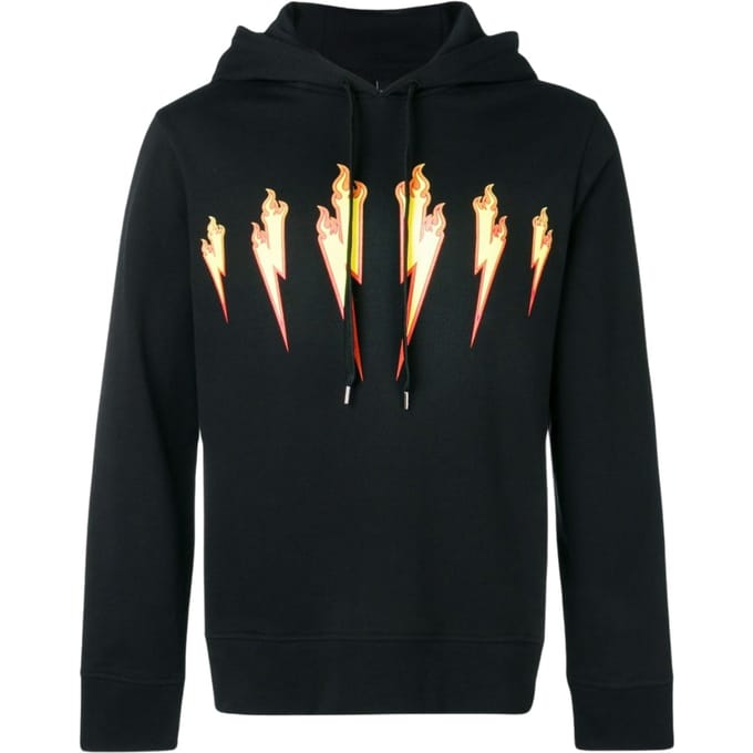 Zwarte hoodie met Neil Barrett Thunder Flame Lightning Bolt-logo