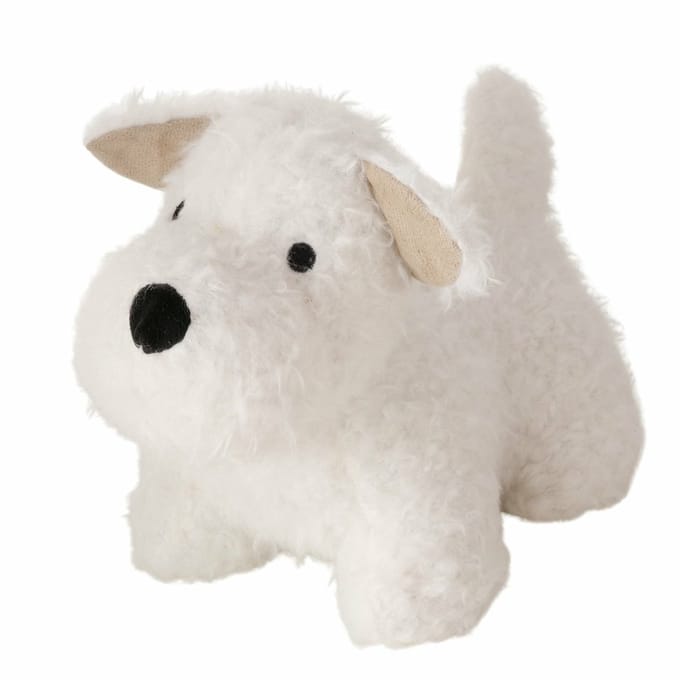 Boltze Deurstopper Hondje - 1 kg - wit - knuffeldier - H17 cm - deurstop - binnendeur en buitendeur