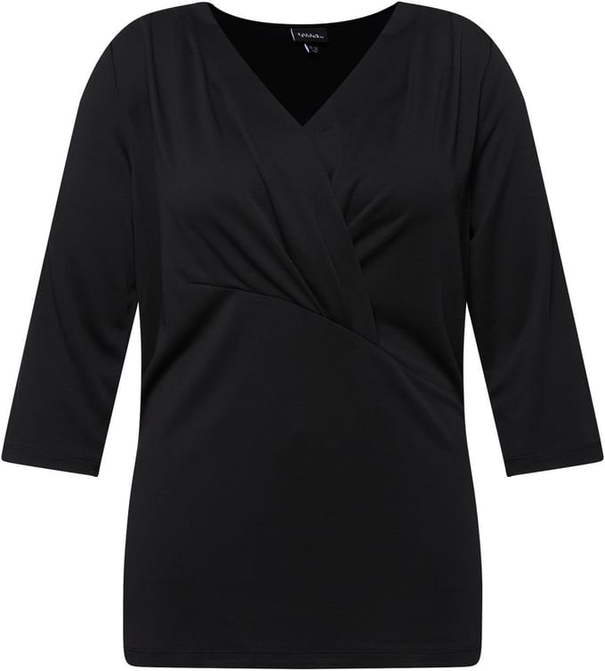 Ulla Popken - Dames - Shirt wikkellook V-hals 3/4-mouwen modalmix - Ebbenhout - Maat 46+
