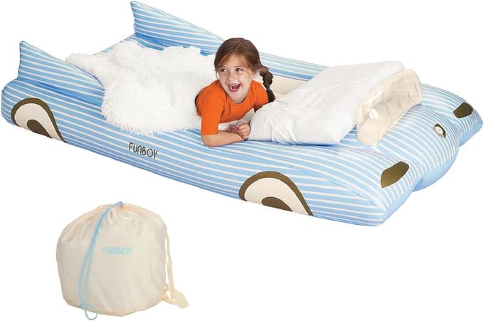 Opblaasbaar Reisbed en Matras voor Kinderen - Inclusief Draagtas - Blauw