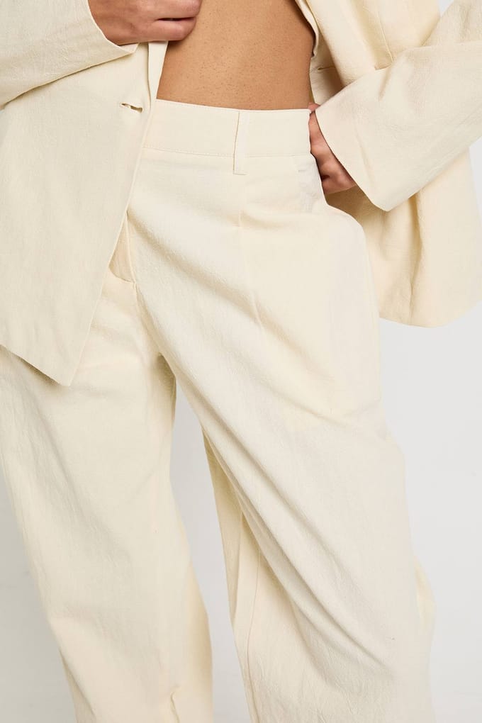 boohoo Dames Linnen getailleerde broek met rechte pijp | Ecru | Maat: 34