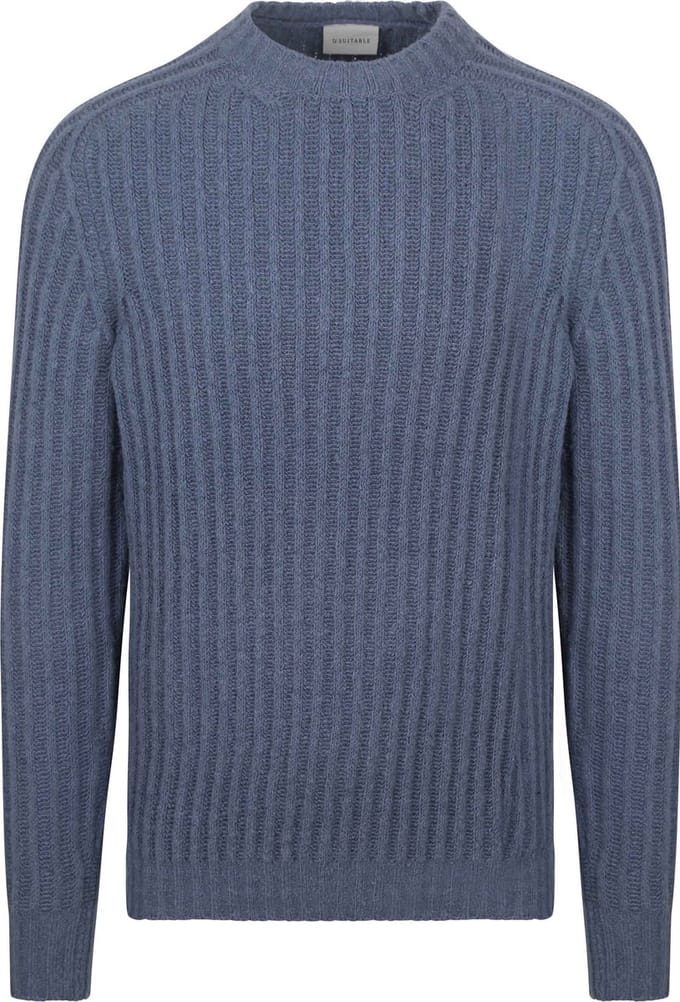 Suitable Pullover Boiled Wool Blauw - Maat L - Heren - Sweater