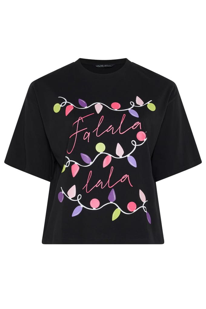 Limited Collection Zwart Tshirt Met 'Fa Lala'kerstverlichting Size 44