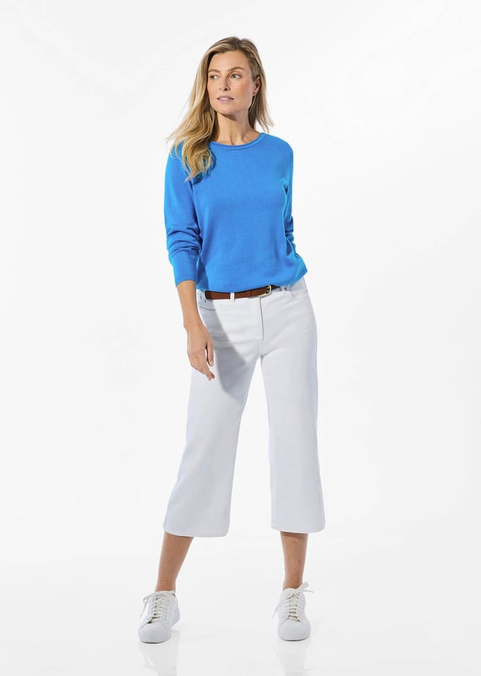 Tricot pullover met boothals - blauw - Gr. 46 van Goldner Fashion