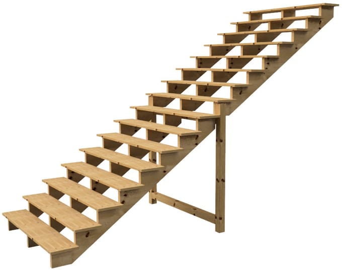 BERLIN Houten Buitentrap - 16 Open Treden 275 cm Hoog - 160 cm Breed