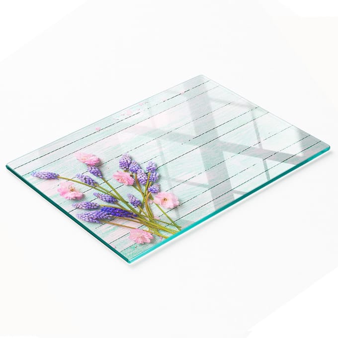Glazen serveerplank met lavendelmotief, 80x52 cm