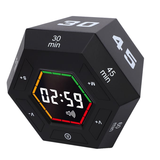 Cube Timer Hexagonal Affichage Numérique Compte à Rebours Magnétique pour Étude Cuisine Travail gray