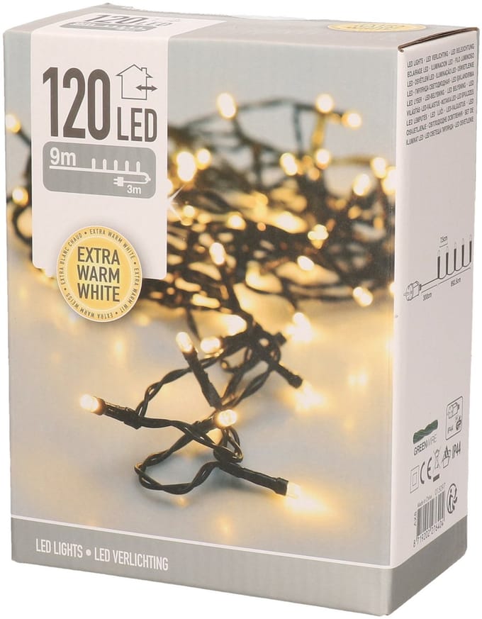 LED Kerstverlichting 9 m – 120 LED Lampjes – Extra Warm Wit – Binnen & Buiten – Met IP44 Adapter