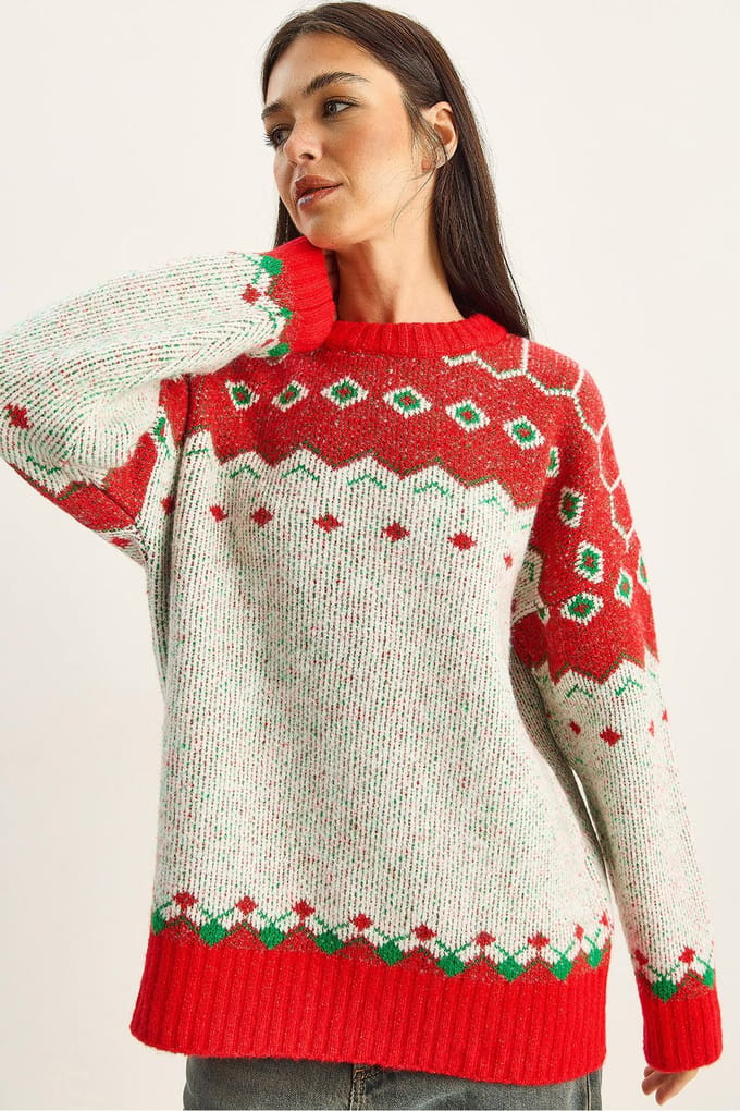Oversized Geometrisch Gebreide Trui