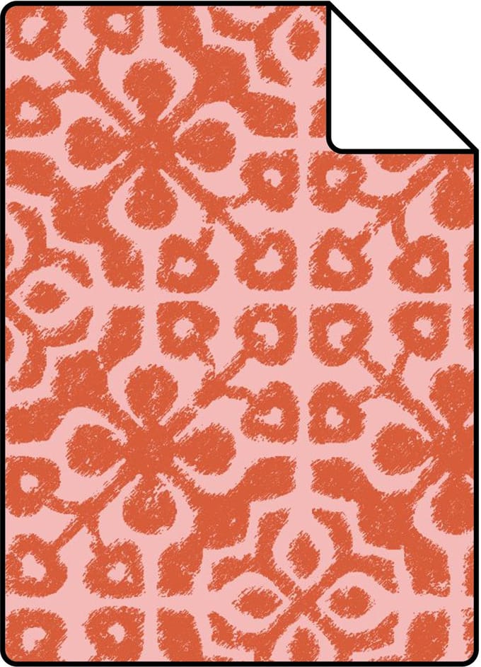 Proefstaal ESTAhome behang verweerde tegels koraalrood - 26.5 x 21 cm - 131483-S