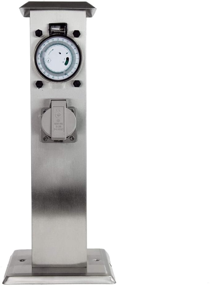 Tuinstopcontact RVS met Timer - 2 Waterdichte Stopcontacten voor Buiten