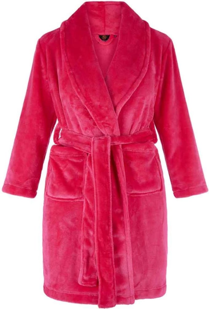Roze kinderbadjas - fleece badjas kind - sjaalkraag - meisjes - badrock - maat (S) 110-116