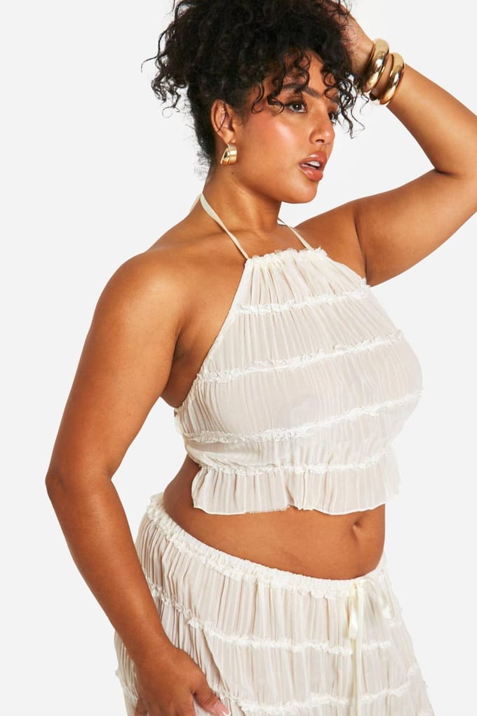 boohoo Dames Plus Halter Shirred Top | Ivoor | Maat: 52