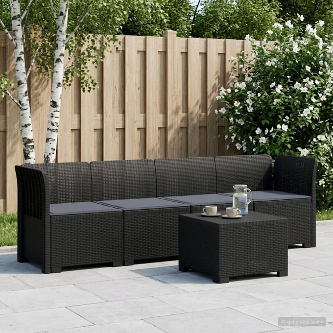 vidaXL - 4-Zits - Tuin - Sofa - met - Kussens - Rieten - Look - PP - Antraciet
