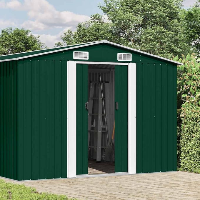 vidaXL - Tuinschuur - 257x392x181 - cm - metaal - groen