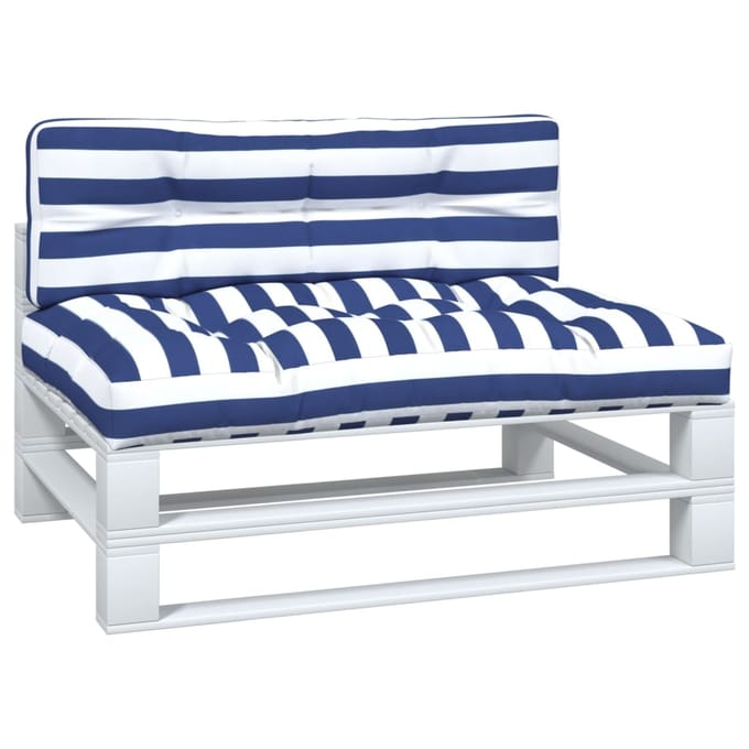 vidaXL - Palletkussens - 2 - st - stof - gestreept - wit - en - blauw