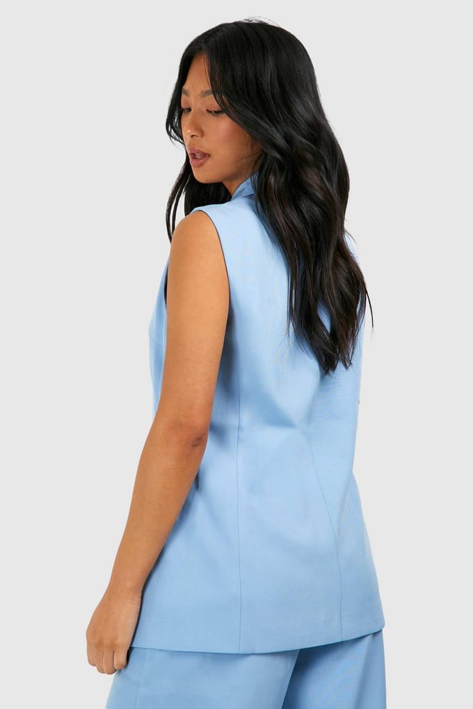 boohoo Dames Petite mouwloze blazer | Pale Blue | Maat: 8