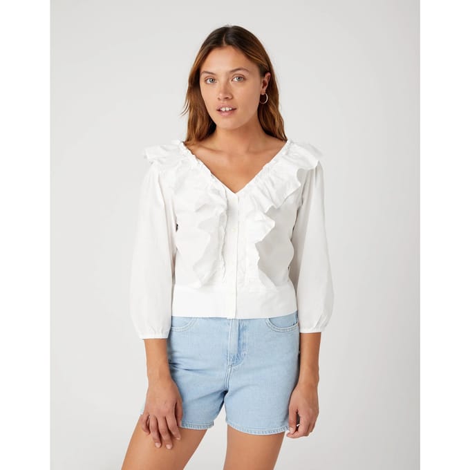 Wrangler - WESTERN FRILL BLOUSE WORN WHITE - XXL
