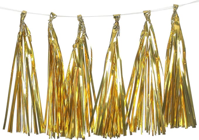 PARTYDECO - Metallic goudkleurige slinger met 12 franjes